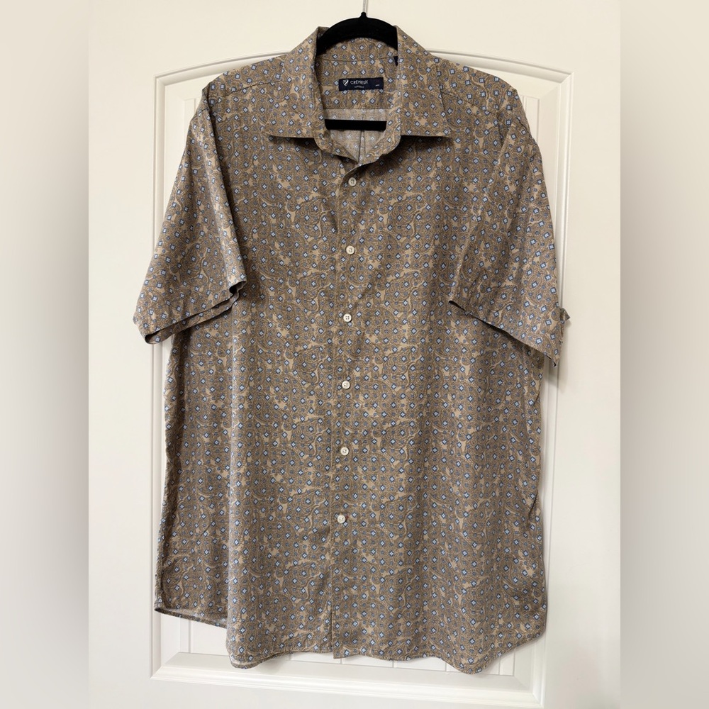DANIEL CREMIEUX Classic short sleeve button up, brown/blue pattern size XL